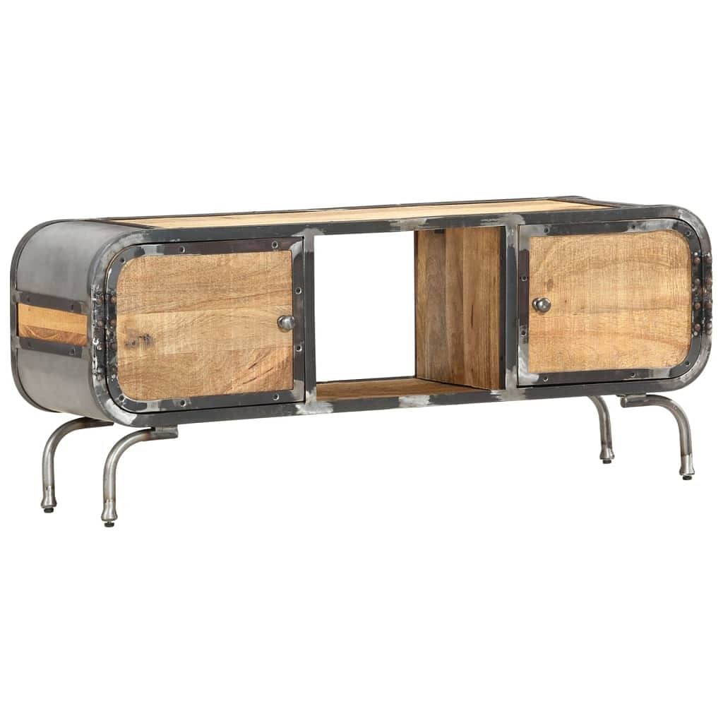 Tv cabinet natural wood with black frame solid mango wood, iron