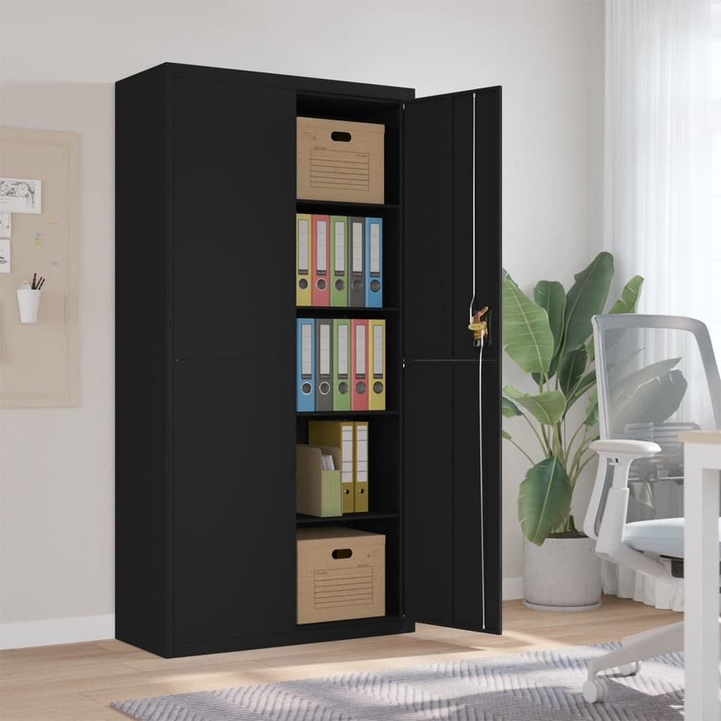 File cabinet black powder-coated steel large industrial