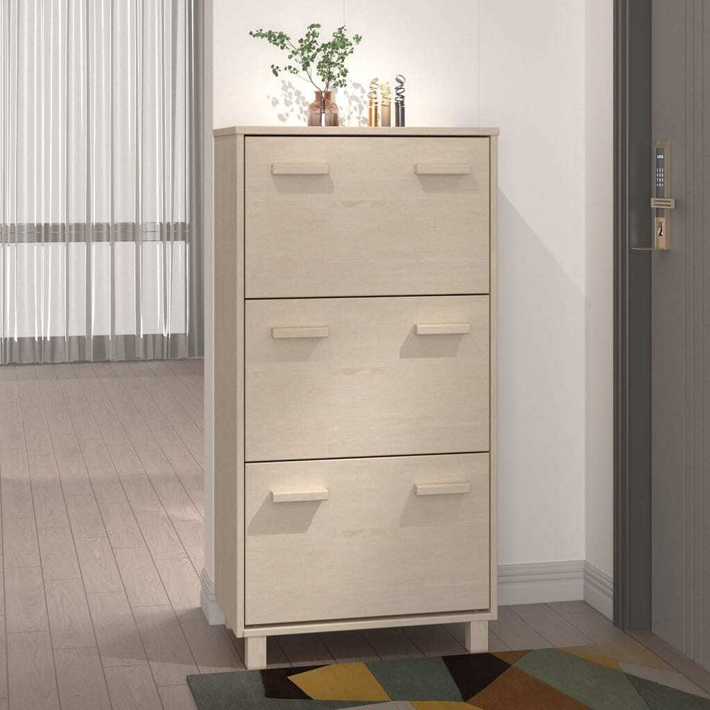 Shoe cabinet honey brown solid pine wood, mdf, plastic medium