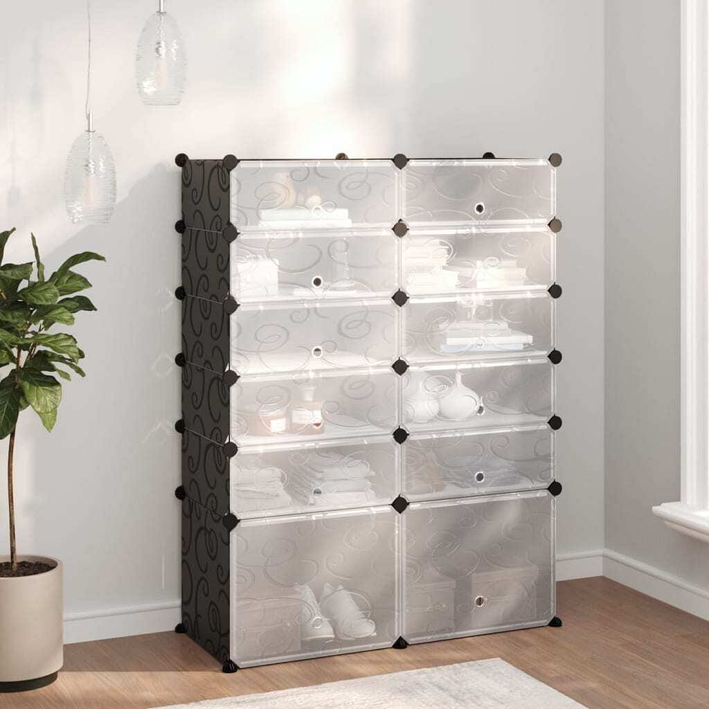 Shoe rack black pp (polypropylene), steel 37 x 14.6 x 49.2 in
