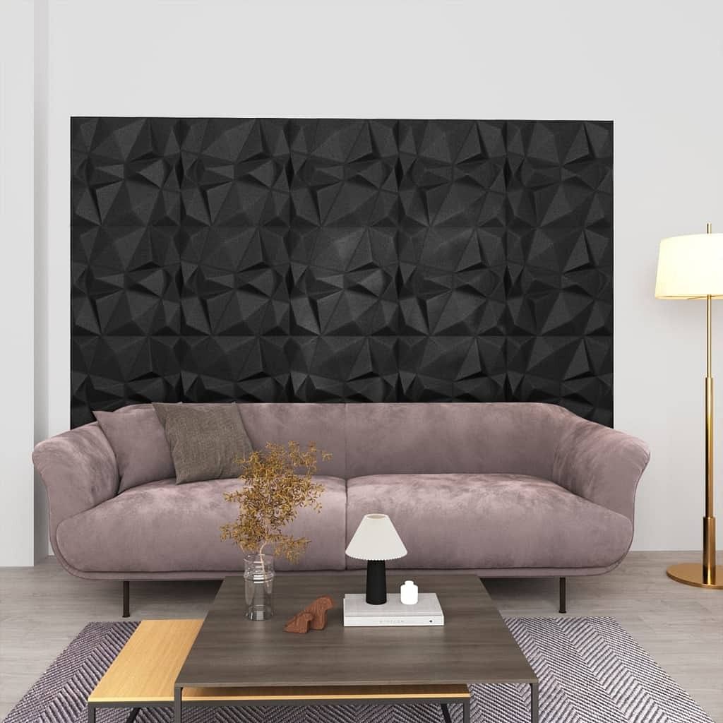 3d wall panels 12 pcs 19.7"x19.7" diamond black 32.3 ft²