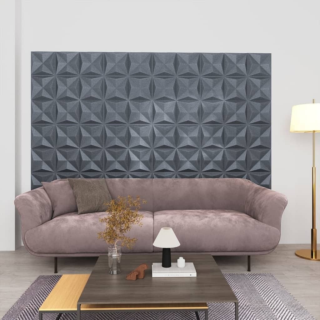 3d wall panels 12 pcs 19.7"x19.7" origami gray 32.3 ft²