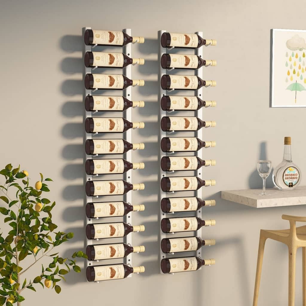 Wall mounted wine rack for 12 bottles 2 pcs white iron