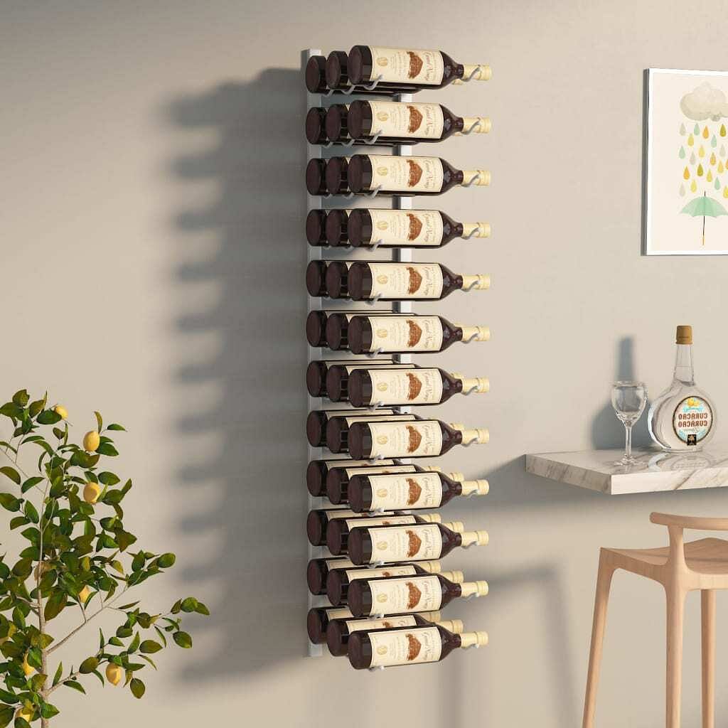 Wall mounted wine rack for 36 bottles white iron