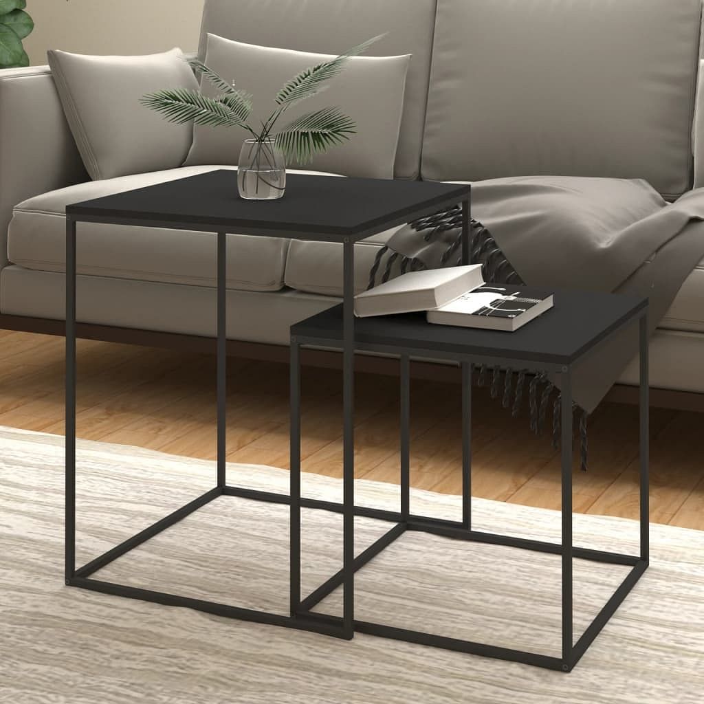 Coffee table set set of 2 black engineered wood, iron 2 pcs