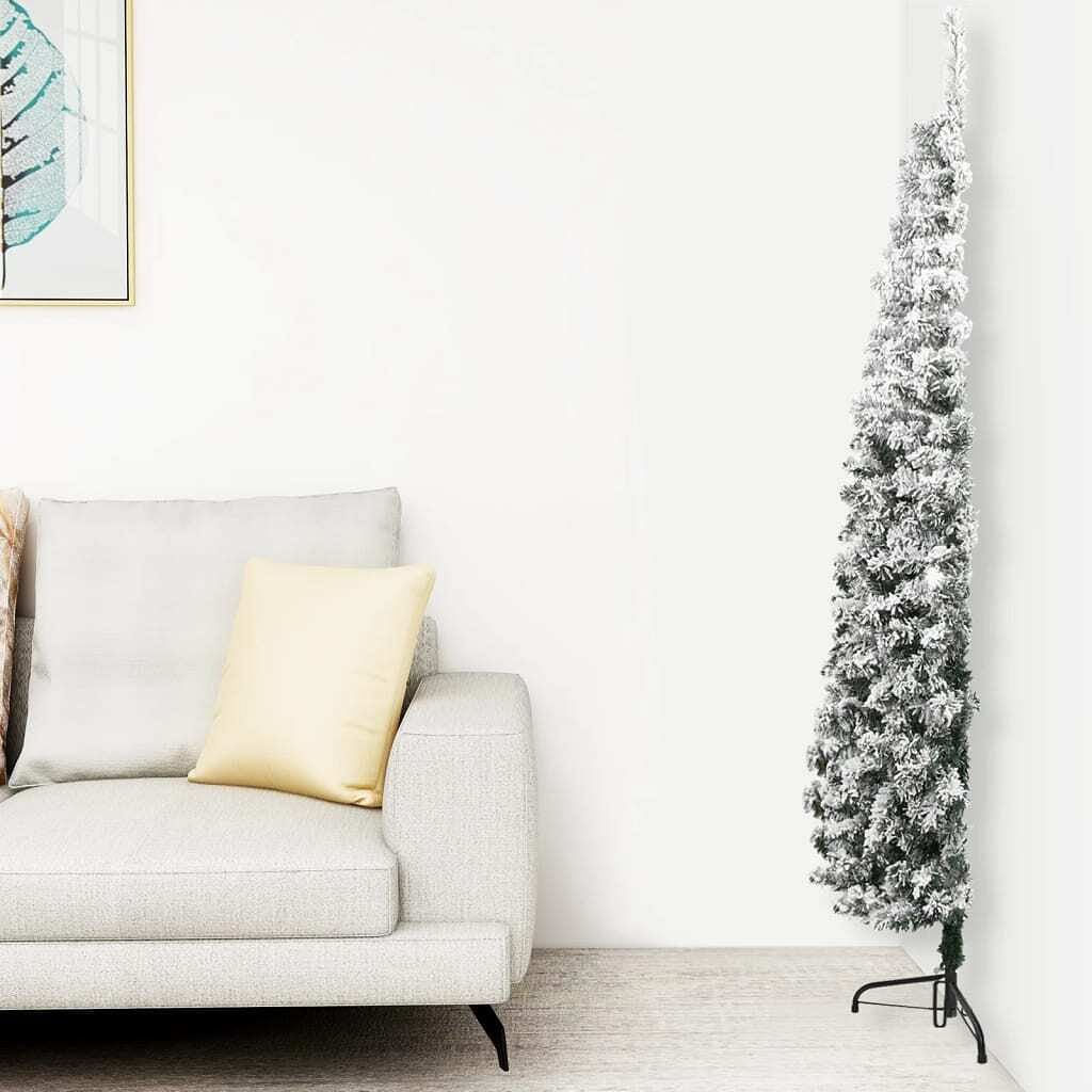 Slim artificial half christmas tree green and white pvc, steel