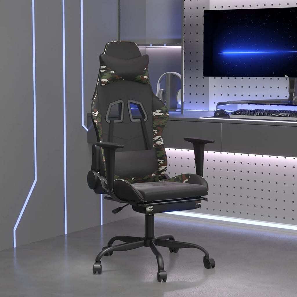 Gaming chair black and camouflage faux leather, metal, plywood