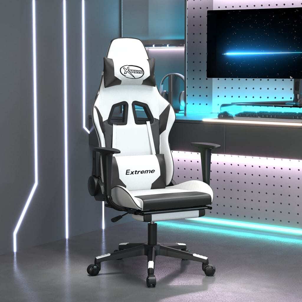 Gaming chair white faux leather, metal, plywood medium
