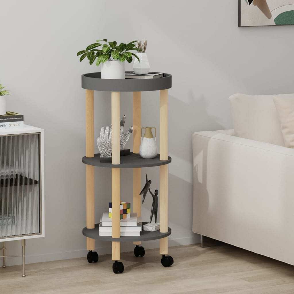 3-tier trolley gray 15"x15"x32.3" engineered wood&solid wood pine