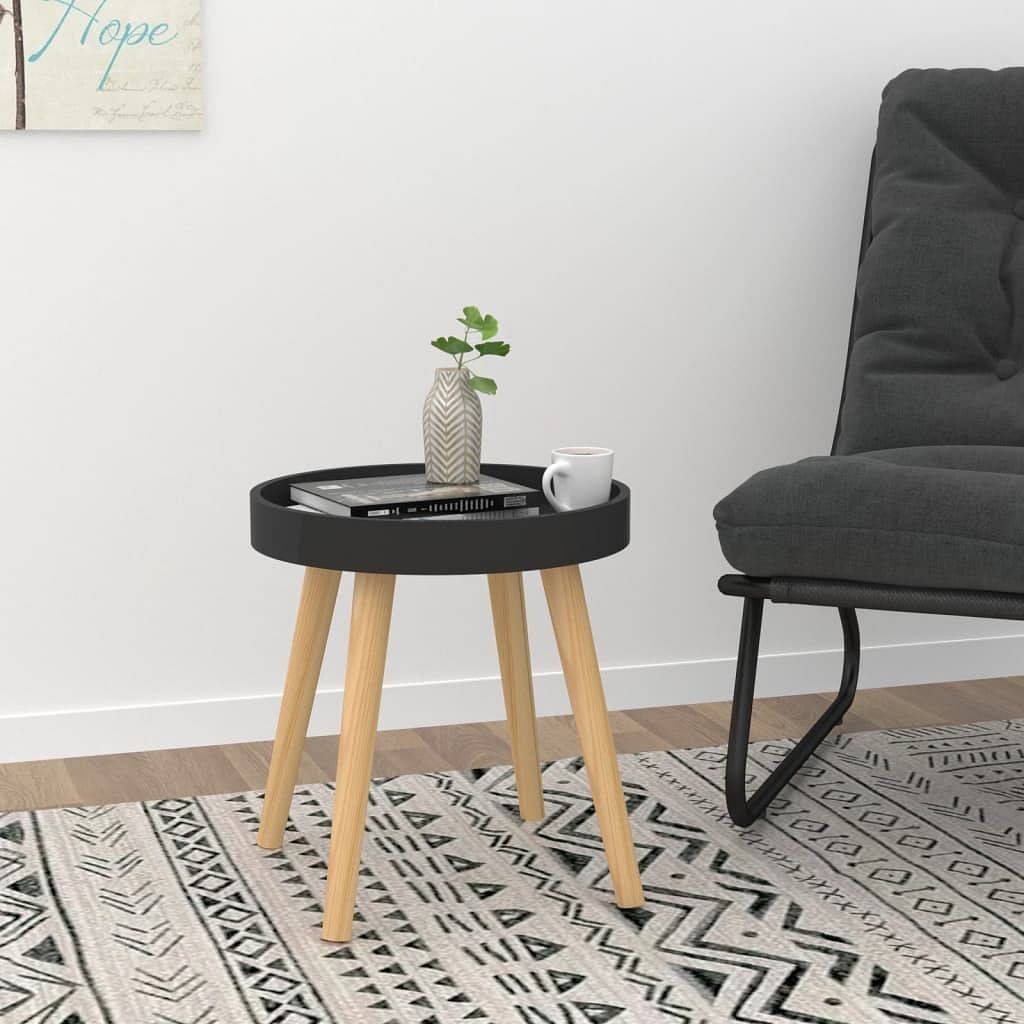 Side table black engineered wood small side table round