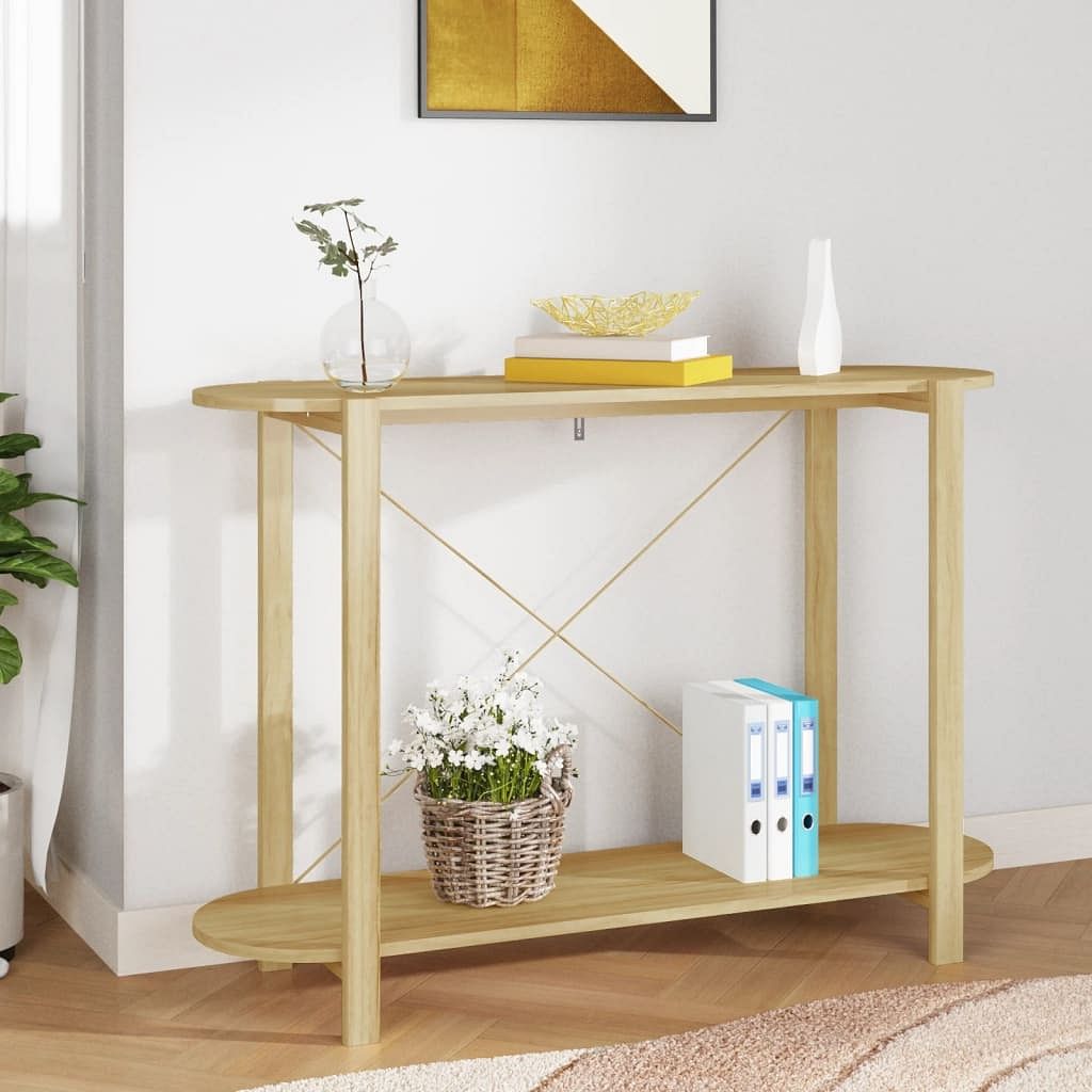 Console table white engineered wood, solid pine wood, metal