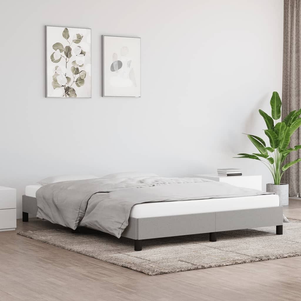 Bed frame light gray polyester, plywood, engineered wood full