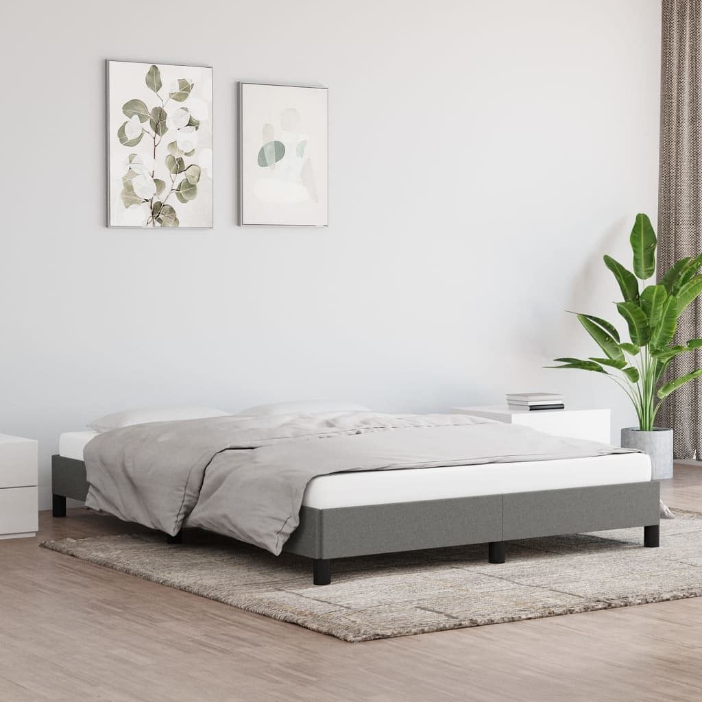 Bed frame dark grey polyester, plywood, engineered wood full size