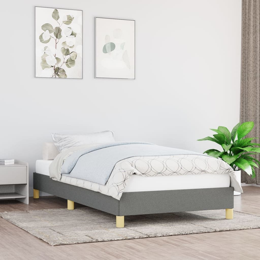 Bed frame dark grey polyester, plywood, engineered wood twin xl