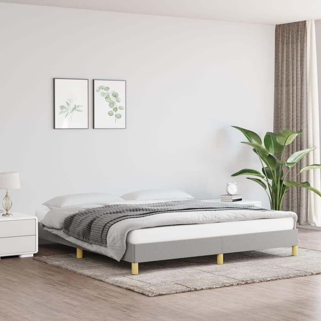 Bed frame light gray polyester, plywood, engineered wood