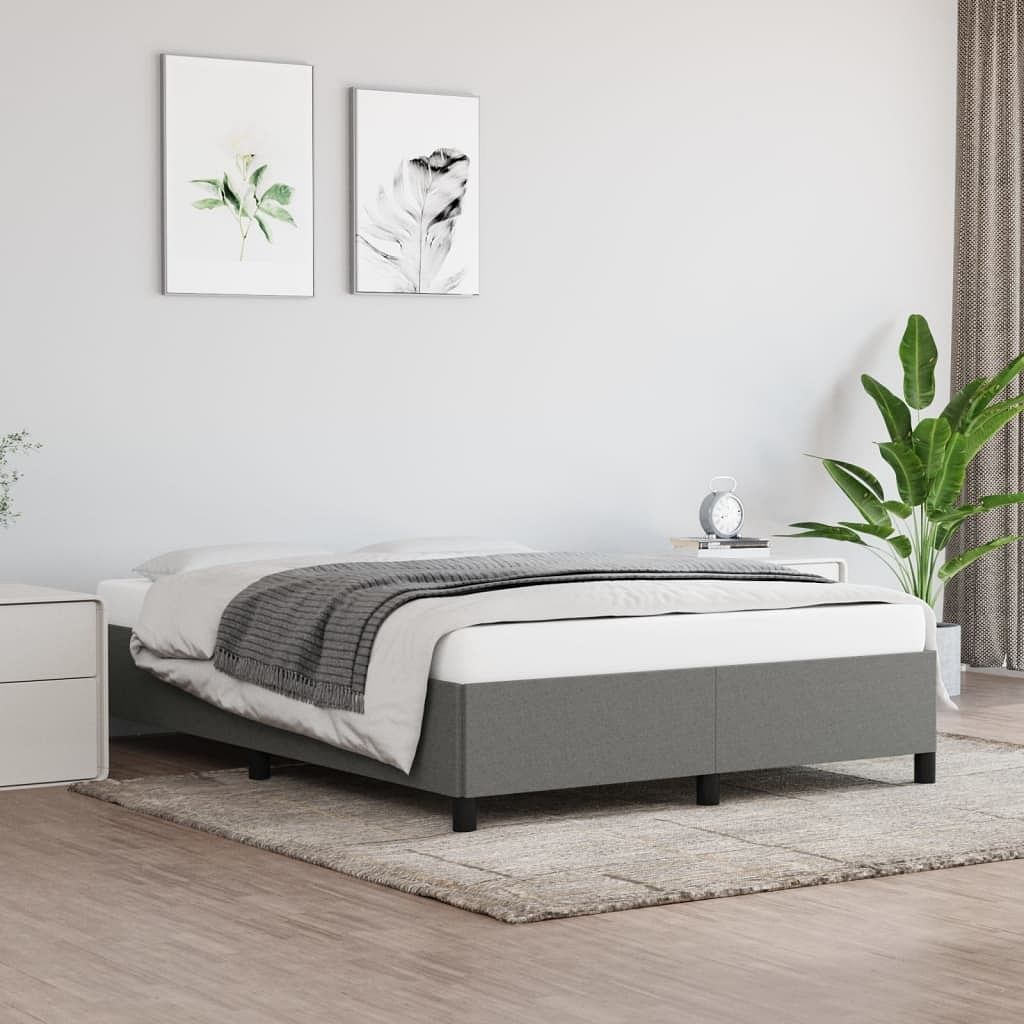Bed frame dark grey 100% polyester fabric, plywood, engineered wood