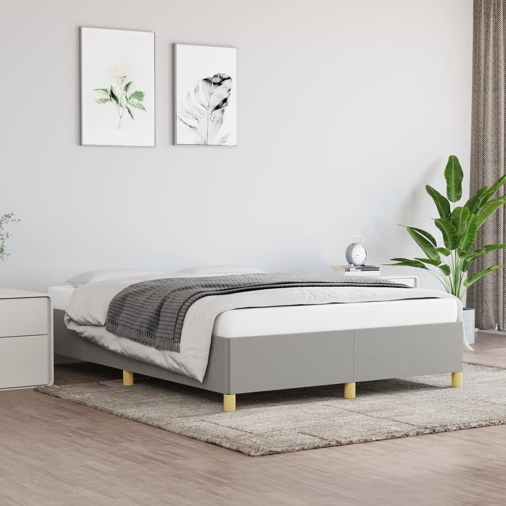 Bed frame light grey polyester, plywood, engineered wood full