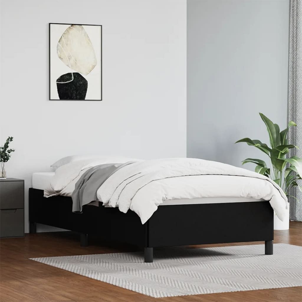 Bed frame black faux leather, plywood, engineered wood twin xl