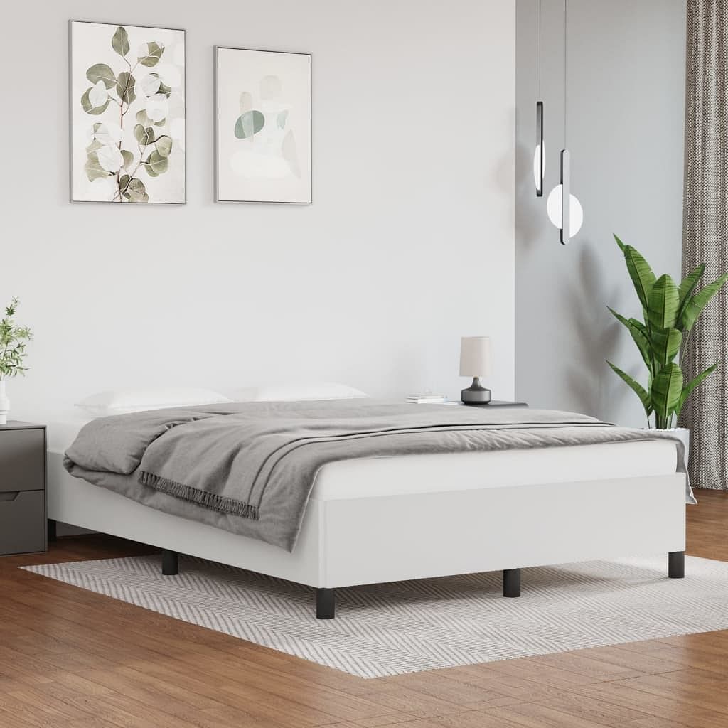 Bed frame white faux leather, plywood, engineered wood full, double