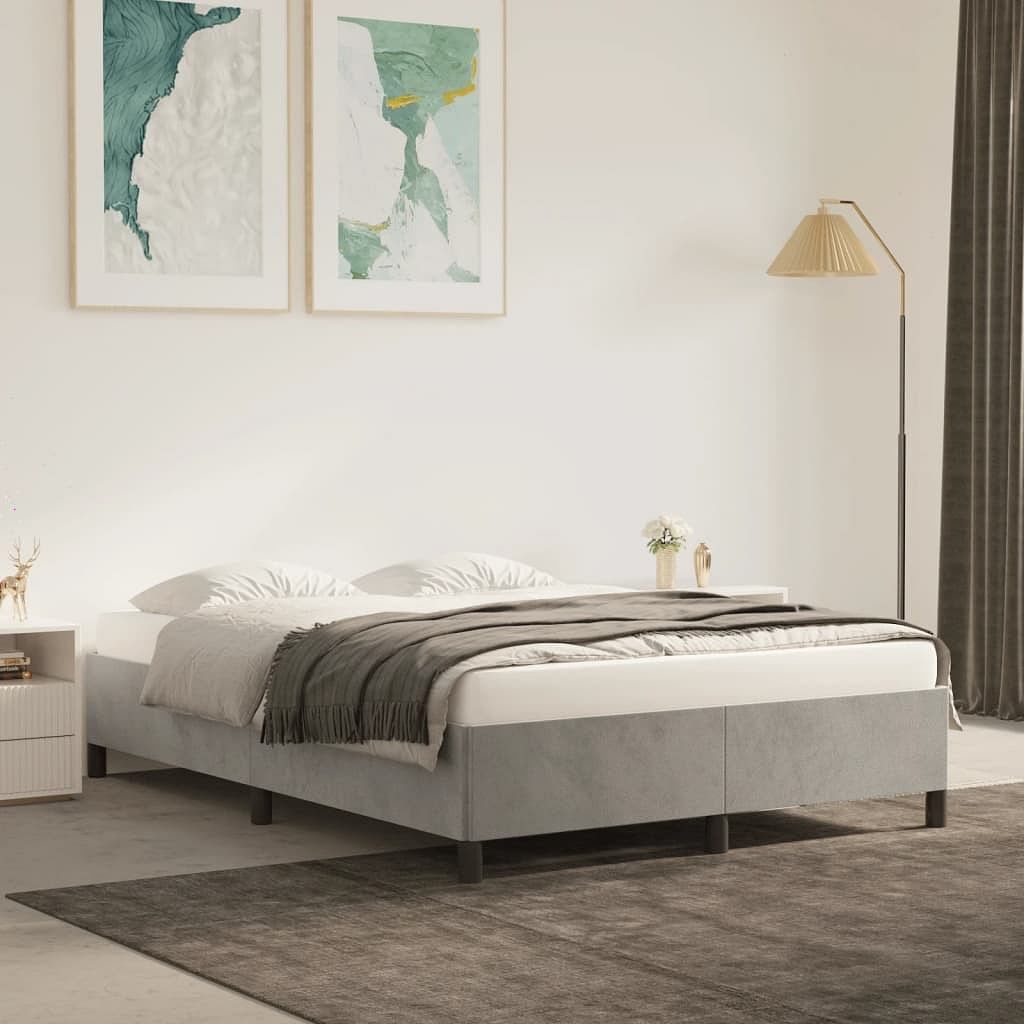 Bed frame light grey velvet (100% polyester), plywood full