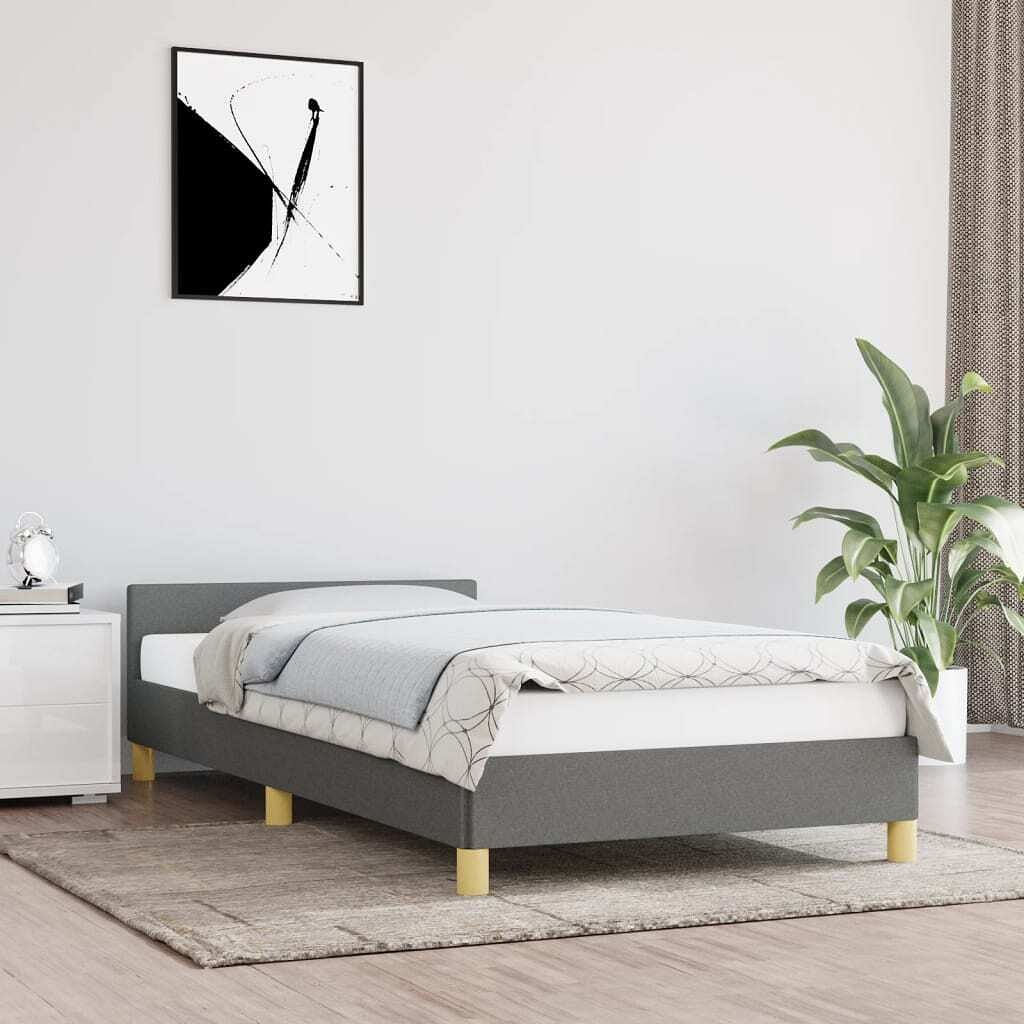 Bed frame with headboard dark grey 100% polyester twin xl