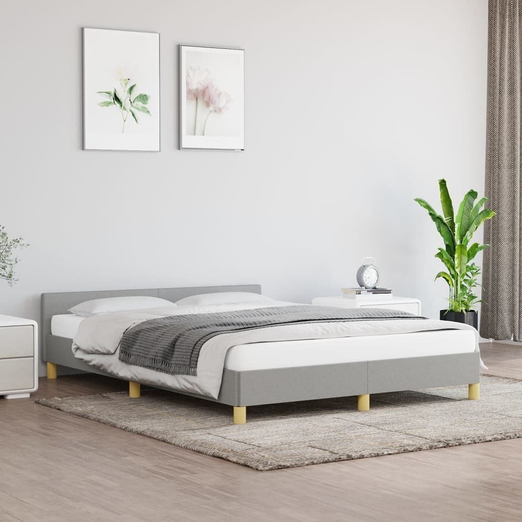 Bed frame with headboard light grey polyester queen