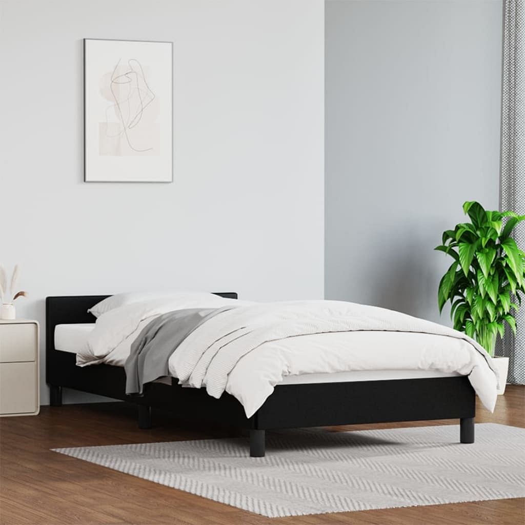 Bed frame with headboard black faux leather twin bed frame