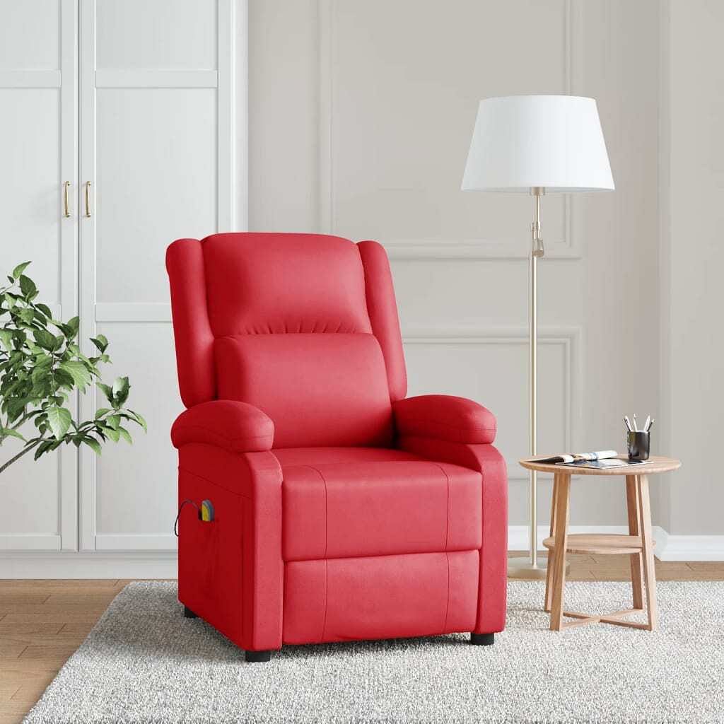 Massage chair red faux leather, metal, plywood, foam