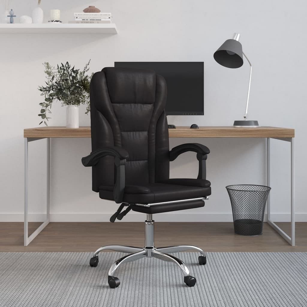 Reclining office chair black faux leather, metal, plywood
