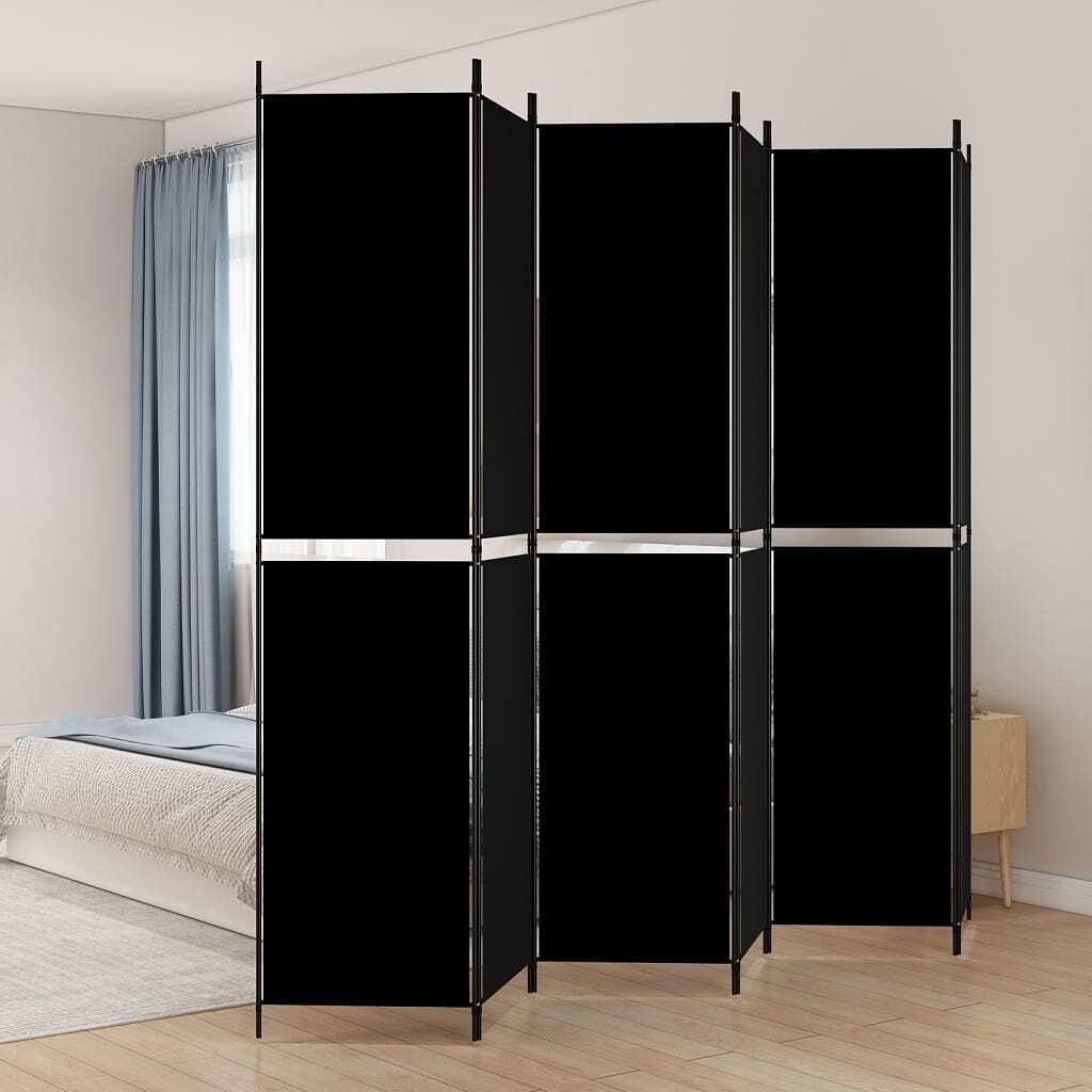 6-panel room divider black 118.1"x86.6" fabric