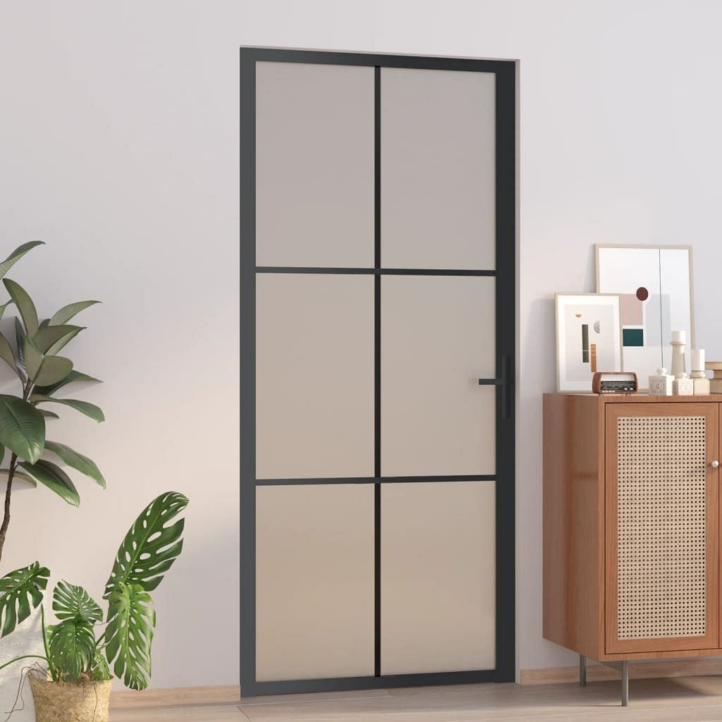 Interior door 36.6"x79.3" black matt glass and aluminum