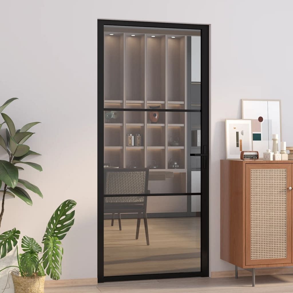 Interior door 36.6"x79.3" black esg glass and aluminum