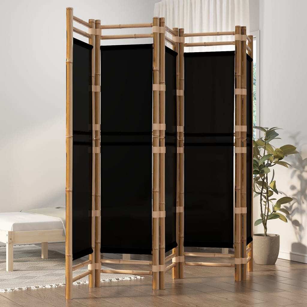 Folding 5-panel room divider 78.7" bamboo and canvas