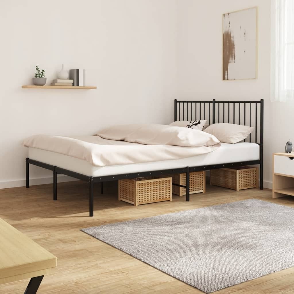 Bed frame black powder-coated steel 53.1x74.8 in bed frame