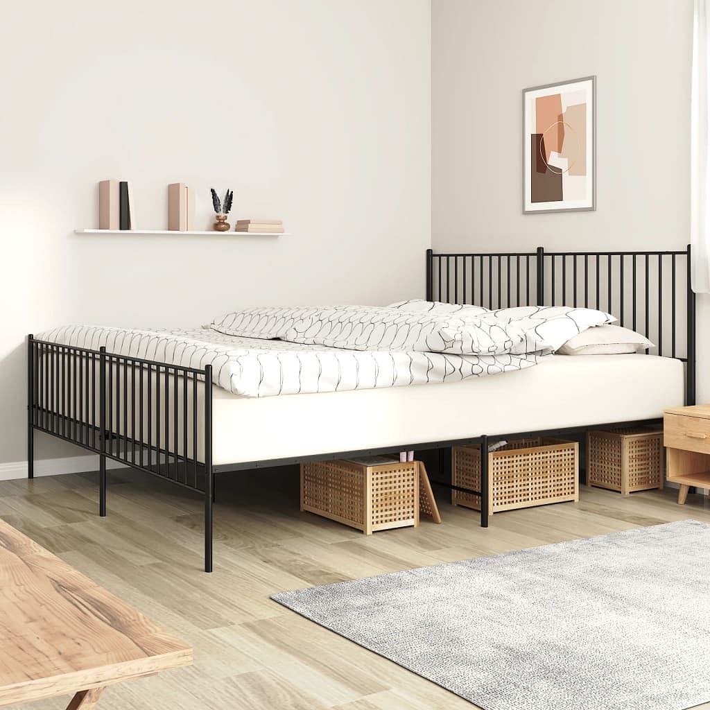 Bed frame black powder-coated steel king bed frame rectangular