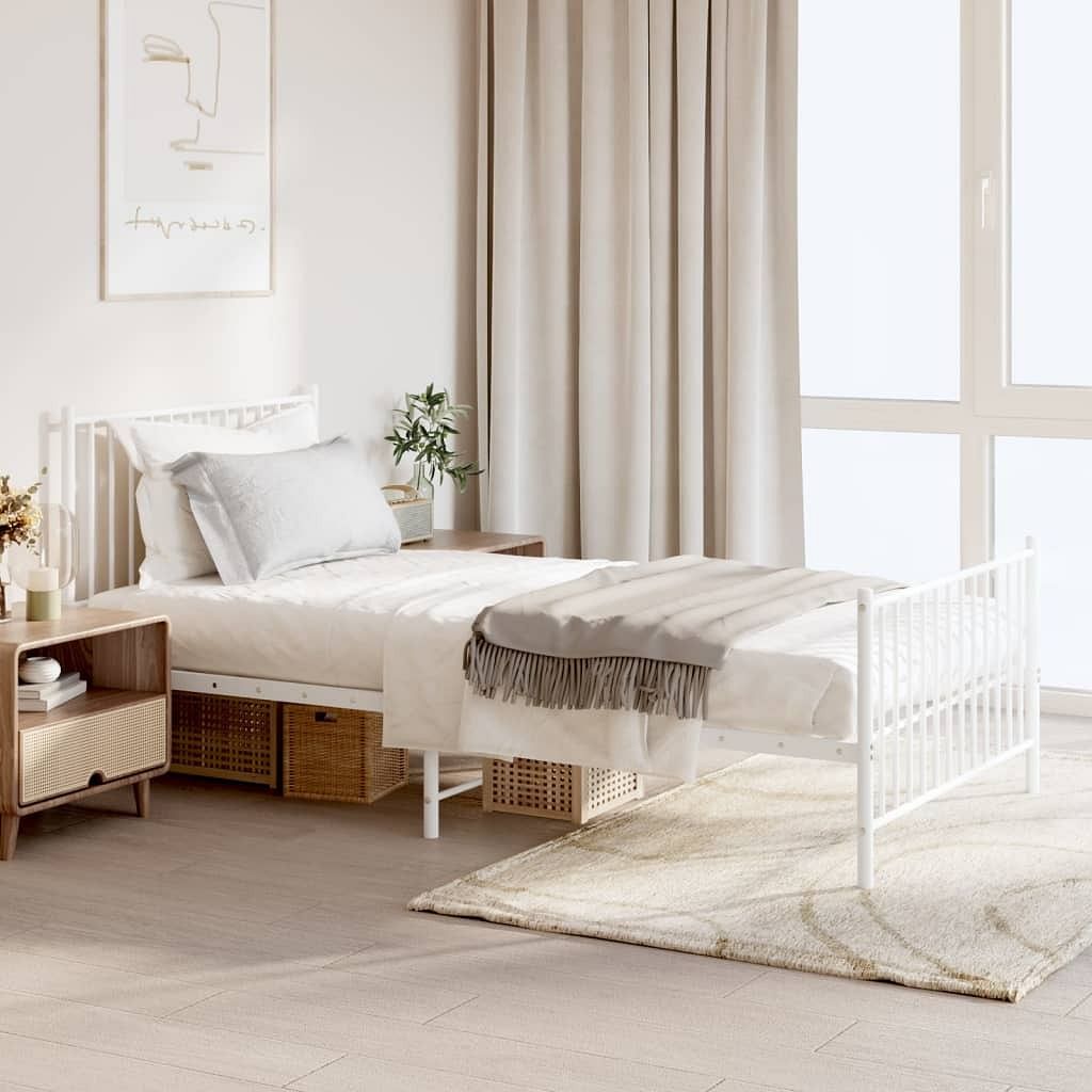 Bed frame white powder-coated steel twin bed frame rectangular