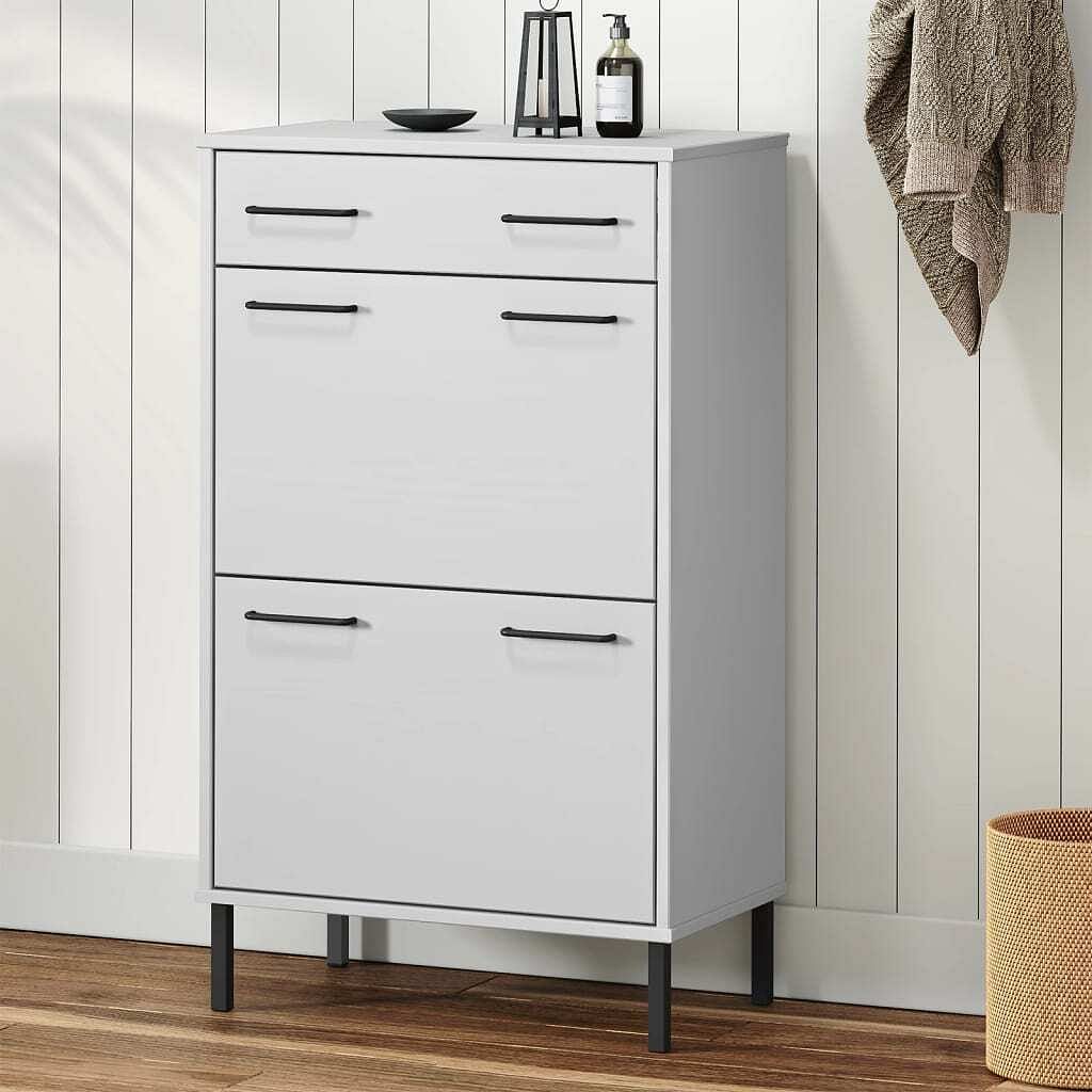 Shoe rack white solid pine wood, metal medium shoe rack