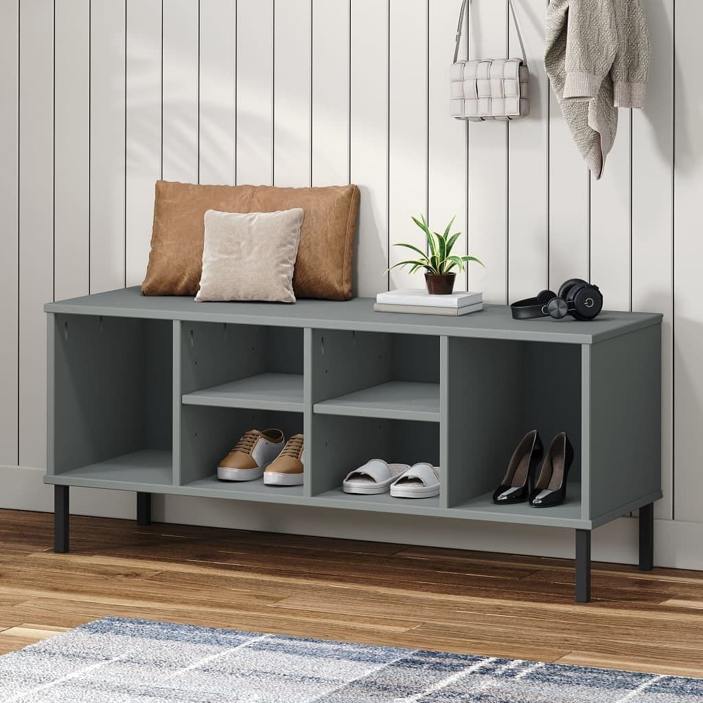 Shoe rack grey solid pine wood, metal medium shoe rack