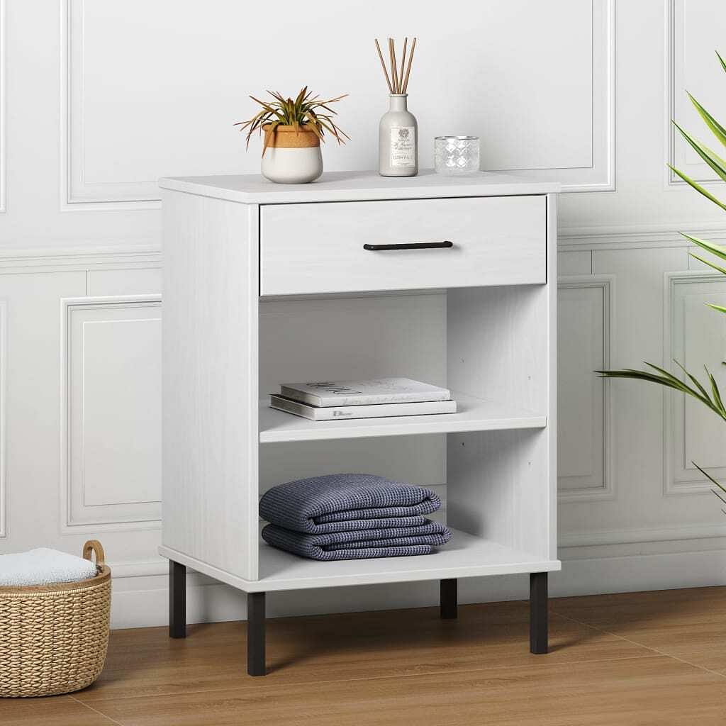 Console cabinet white solid pine wood, metal