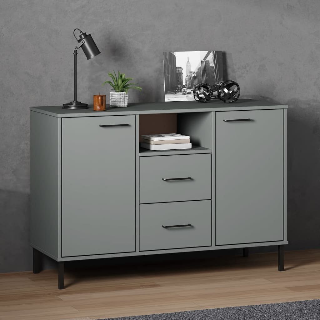 Sideboard grey solid pine wood, metal medium sideboard