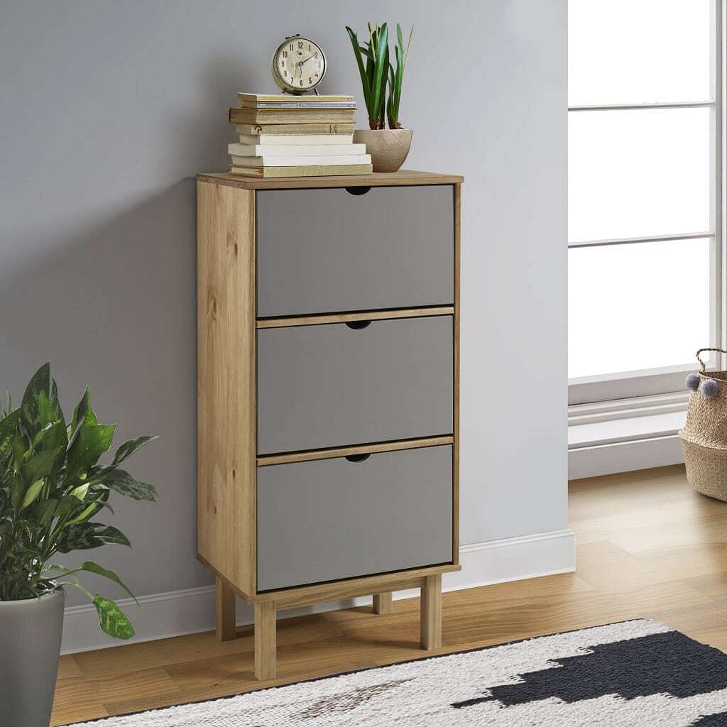 Shoe cabinet brown and grey solid pine wood, engineered wood