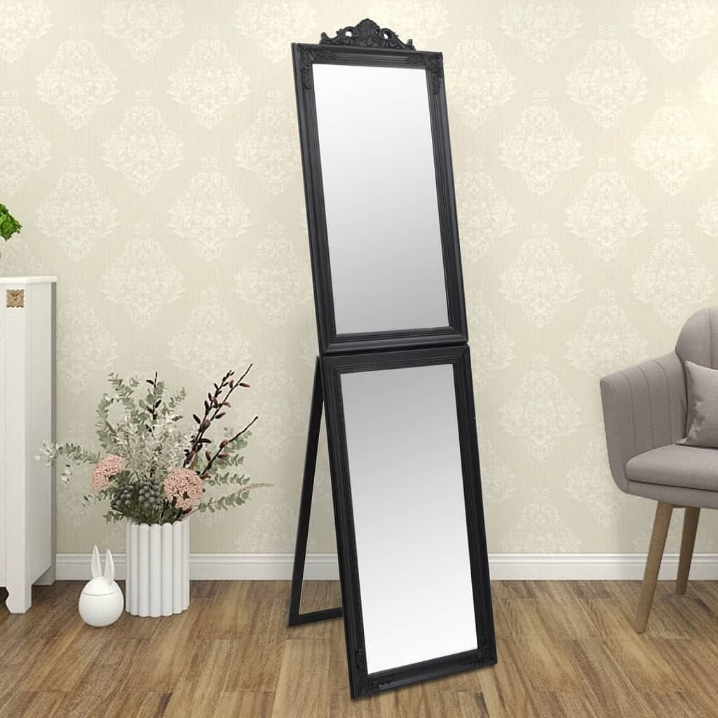 Free-standing mirror black glass full-length foldable