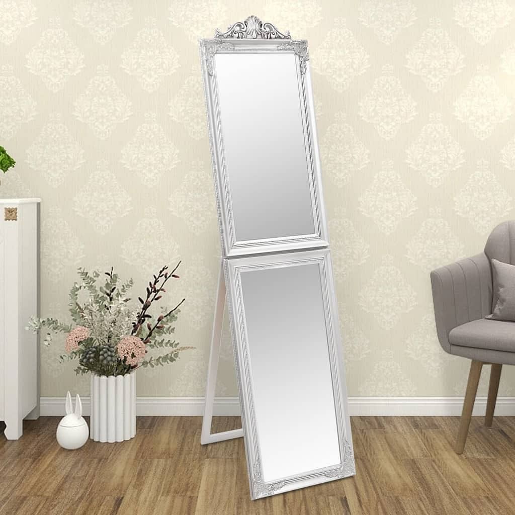 Free-standing mirror silver glass, eucalyptus wood, engineered wood