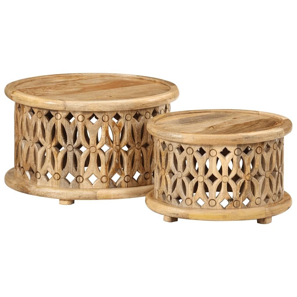 Coffee table set of 2 brown solid mango wood tough coffee table