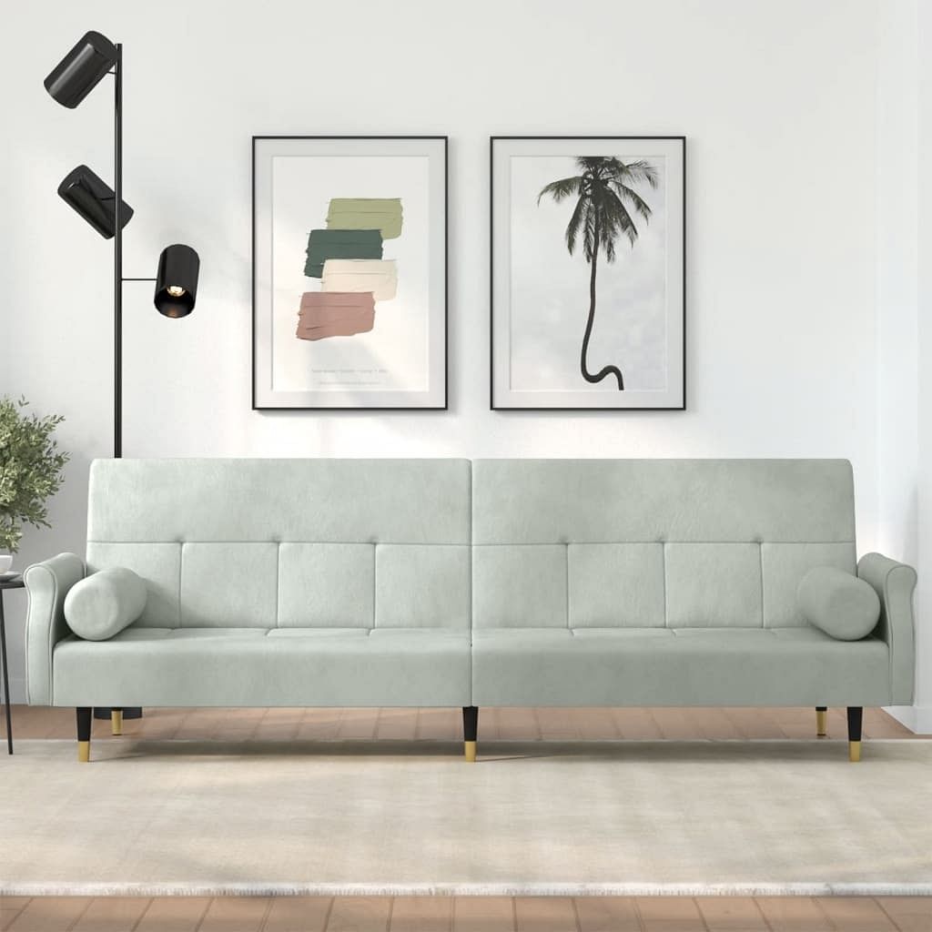 Sofa bed light gray velvet (100% polyester), plywood, metal adult