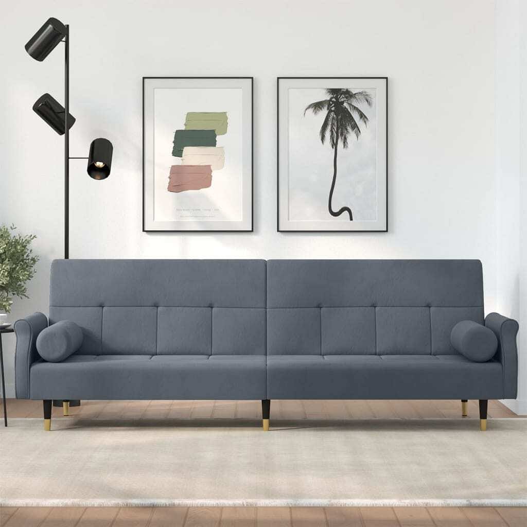 Sofa bed dark grey velvet, plywood, metal large