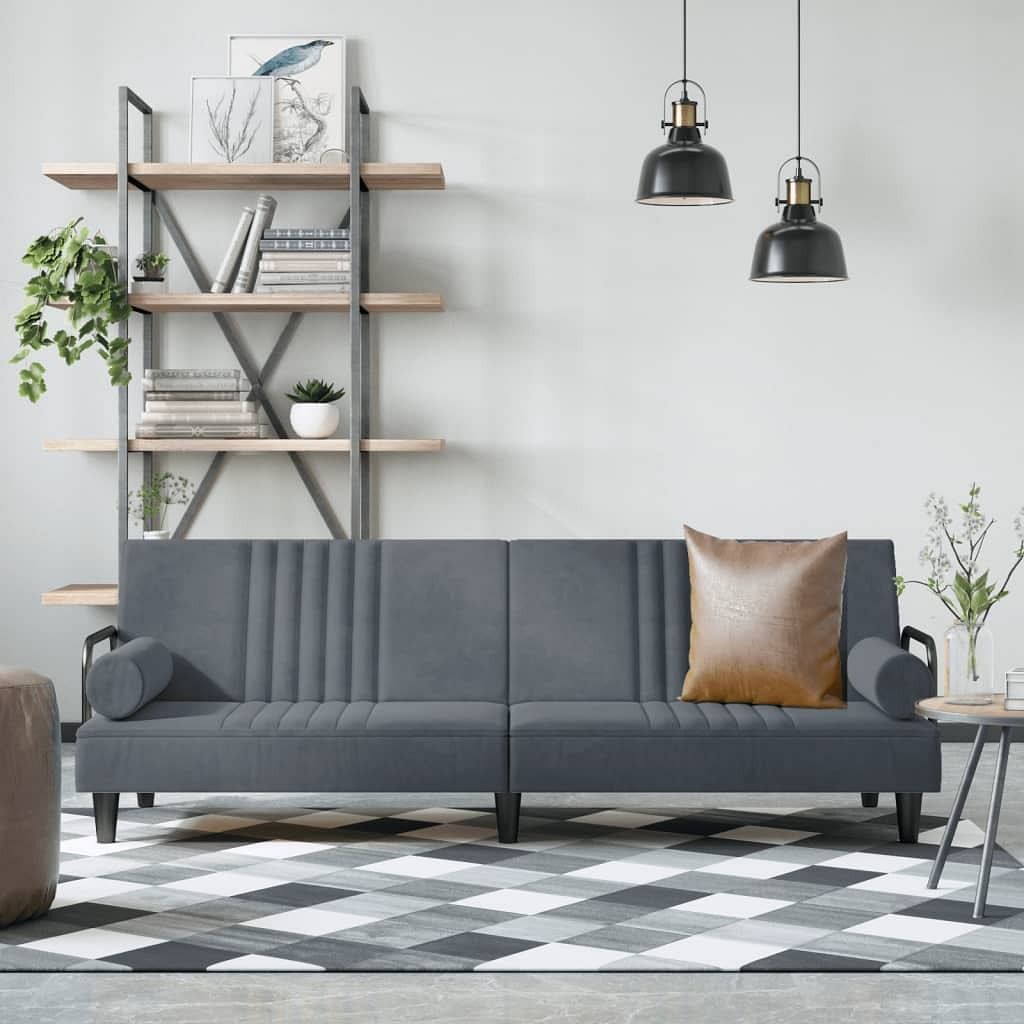 Sofa bed dark grey velvet, plywood, foam large