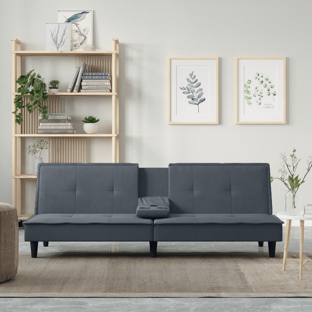Sofa bed dark grey velvet, plywood, plastic, foam standard