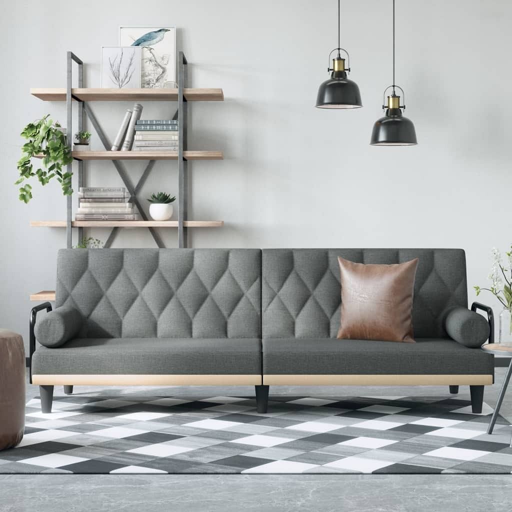 Sofa bed dark gray plywood, fabric (100% polyester) large