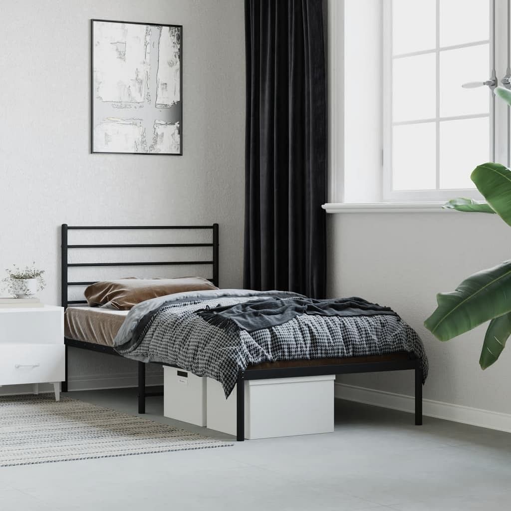 Bed frame black powder-coated steel single bed frame